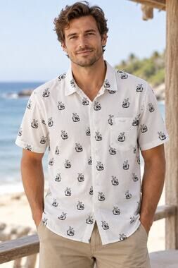 Molokai Surf Co. XL skulls mushrooms button up shirt Hawaiian